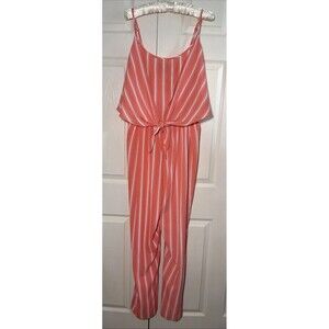 RUE+ Sz 3X Orange White Striped Lightweight Tie Front Jumpsuit Packable